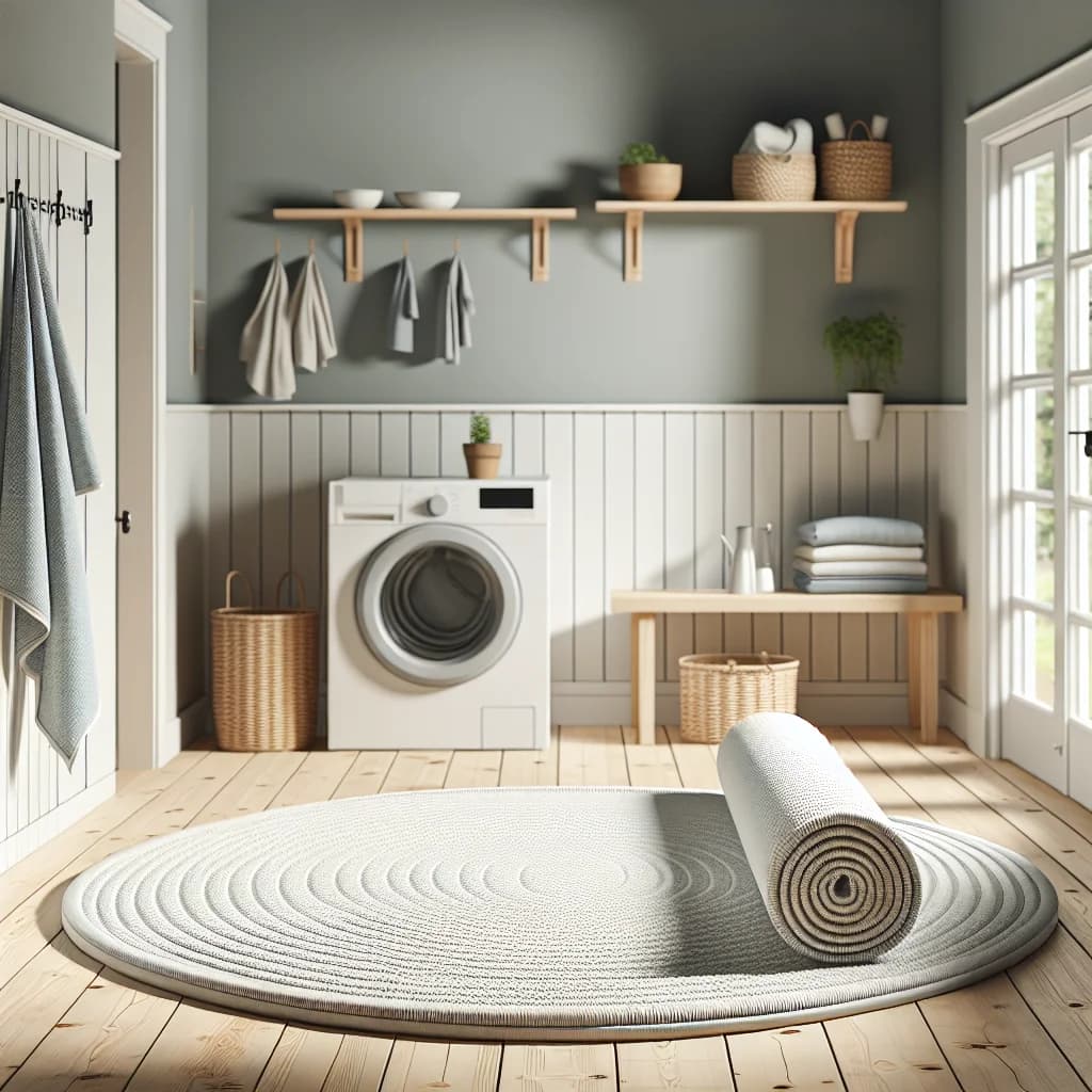 Rund bomullsmatta som enkelt rullas ihop visar lättvikt och maskintvättbarhet