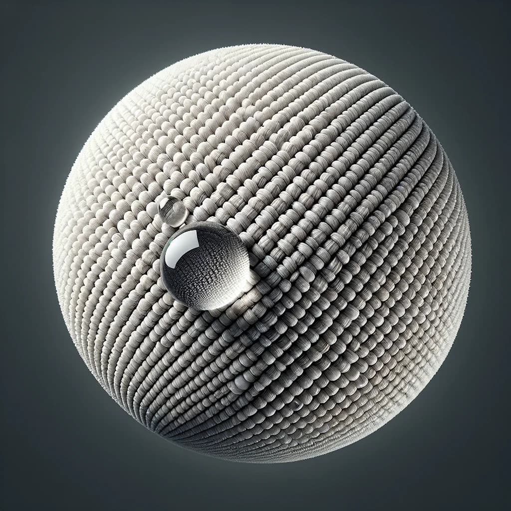 Närbild på rund syntetmatta med vattendroppe som visar fläckbeständighet